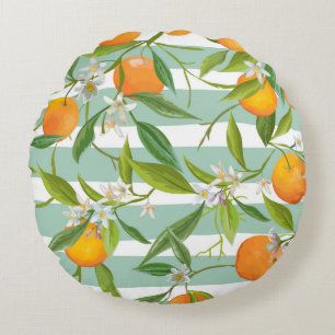 Naadloos Floral Pattern. Oranje Fruits Achtergrond Rond Kussen