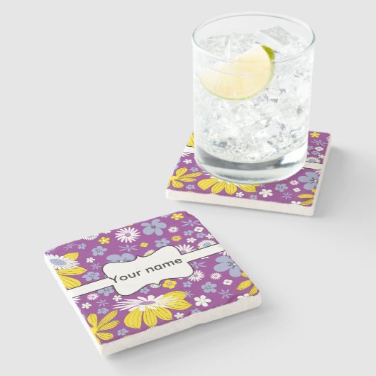 Naadloos Floral Pattern Stenen Onderzetter (Zijkant)