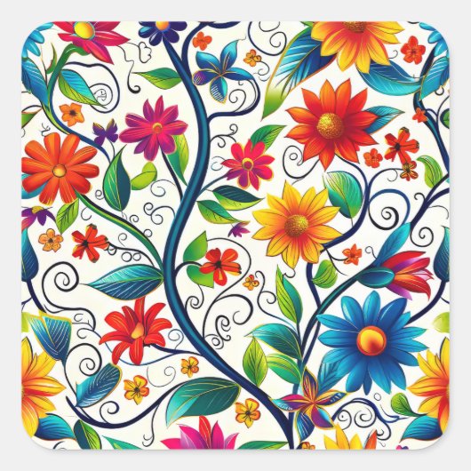 Naadloos Floral Pattern Vierkante Sticker (Voorkant)