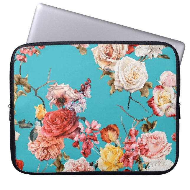 Naadloos floreel patroon met rozen, waterverf. fl laptop sleeve (Voorkant)