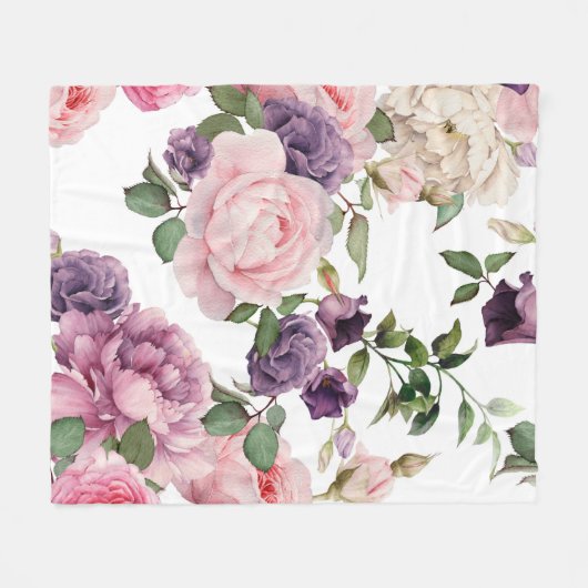 Naadloos floreel patroon met rozen, waterverf. fleece deken (Voorkant (Horizontaal))