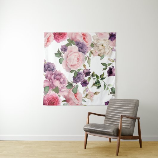 Naadloos floreel patroon met rozen, waterverf. wandkleed (In Situ (horizontaal))