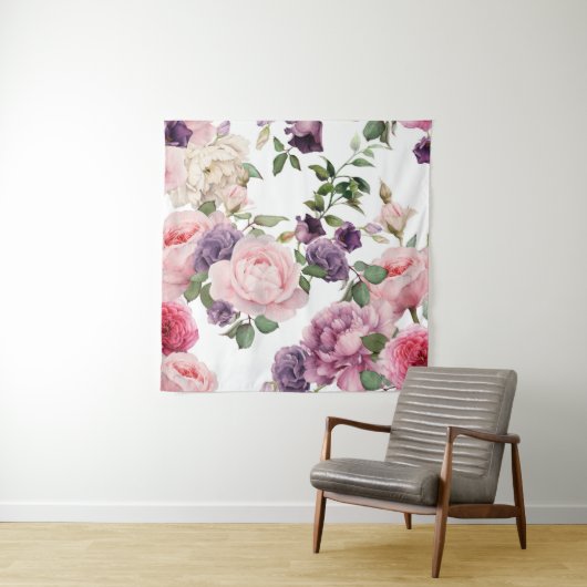 Naadloos floreel patroon met rozen, waterverf. wandkleed (In situ)