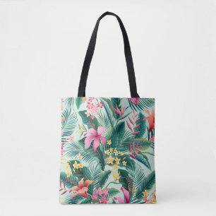 naadloos floreel tropisch patroon met hibiscus en tote bag