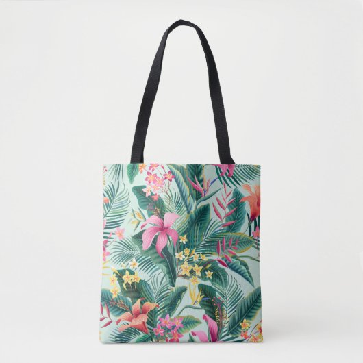 naadloos floreel tropisch patroon met hibiscus en tote bag (Voorkant)