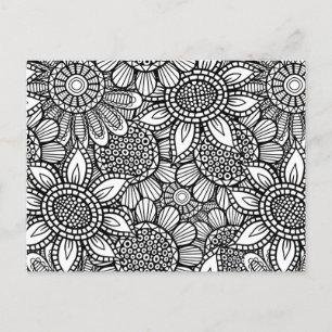Naadloos Folk Art Floral Doodle Patroon Briefkaart