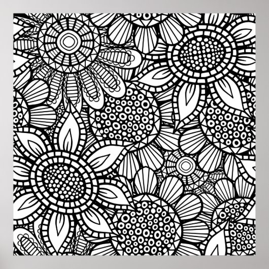 Naadloos Folk Art Floral Doodle Patroon Poster (Voorkant)