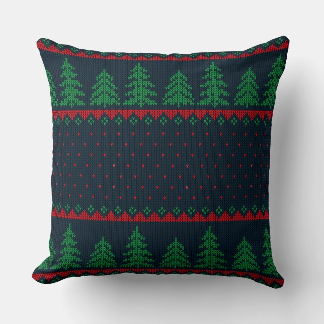 Naadloos Gebreid Kerstboom Patroon Kussen (Voorkant)