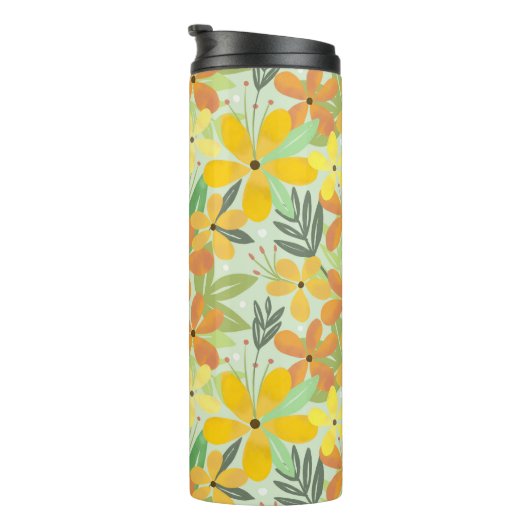 Naadloos geel en Oranje bloemenpatroon Thermosbeker (Geroteerd rechts)