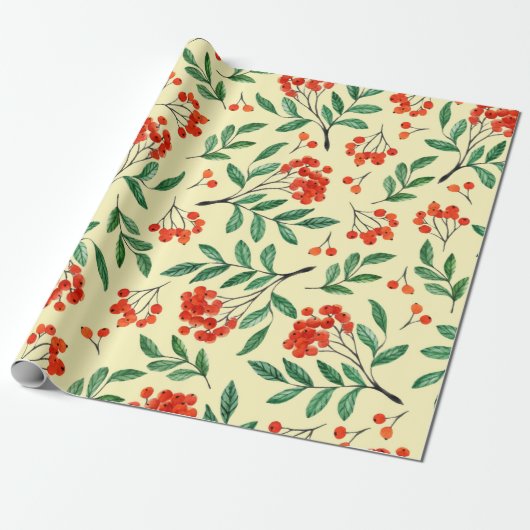 Naadloos geel patroon met rowan. Waterverf dan Cadeaupapier (Uitgerold)