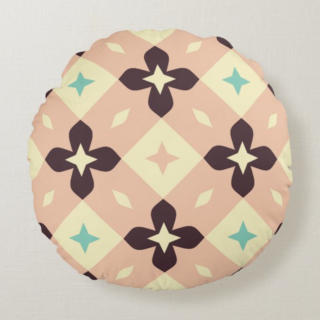 Naadloos geometrisch bloempatroon rond kussen (Voorkant)