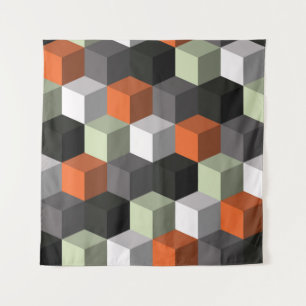 Naadloos geometrisch patroon met blokjes en volume wandkleed