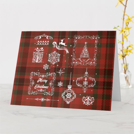 Naadloos geruit kerstdecoratie Rood-Wit Kaart (Gele Bloem)