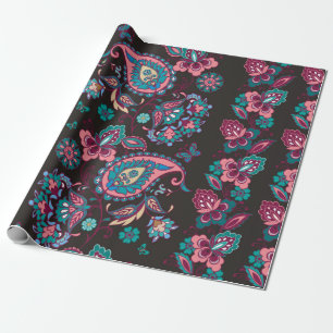 Naadloos gestreept patroon met paisley op zwarte b cadeaupapier