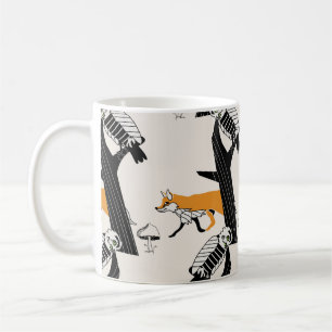 , naadloos getrokken patroon met schattige vos, koffiemok