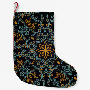 naadloos goud- en blauw patroon met kunst of kleine kerstsok