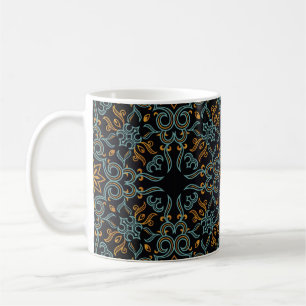 naadloos goud- en blauw patroon met kunst of koffiemok