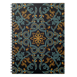 naadloos goud- en blauw patroon met kunst of notitieboek
