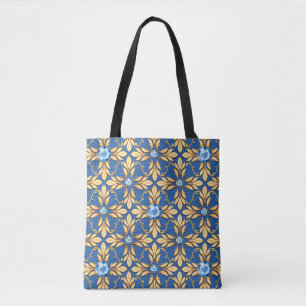 Naadloos gouden patroon met blauwe gememen 1 tote bag