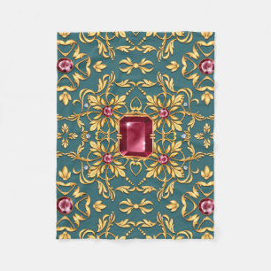 Naadloos gouden patroon met ruby fleece deken