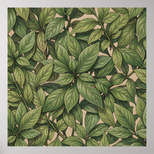 Naadloos groen blad botanisch vintage patroon poster