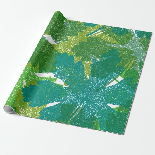 Naadloos groen bladpatroon cadeaupapier (Uitgerold)