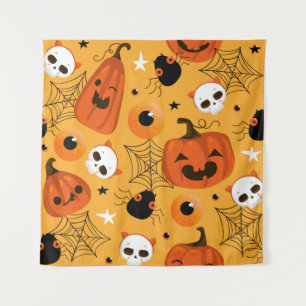 Naadloos Halloween patroon met leuke pompoenen, sk Wandkleed