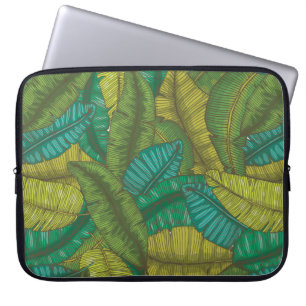 Naadloos handgetekend patroon met bananenbladeren laptop sleeve