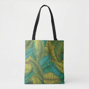 Naadloos handgetekend patroon met bananenbladeren tote bag