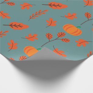 Naadloos Herfst inpakpapier: bladeren en pompoenen Cadeaupapier