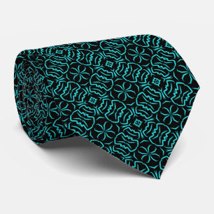 Naadloos herhalend patroon in turquoise op zwart stropdas