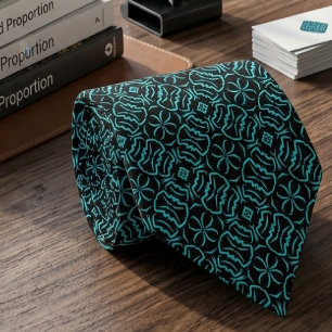 Naadloos herhalend patroon in turquoise op zwart stropdas