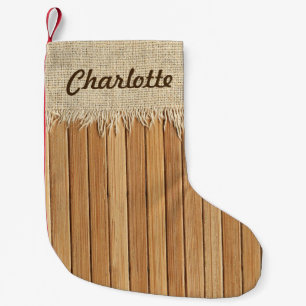 Naadloos houtpatroon & jute textuur aangepaste naa kleine kerstsok