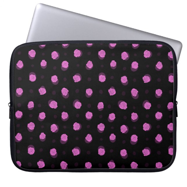 naadloos inktpatroon met abstracte bloemen in vio laptop sleeve (Voorkant)
