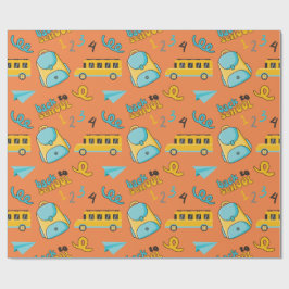 Naadloos inpakpapier met rugzak, schoolbus