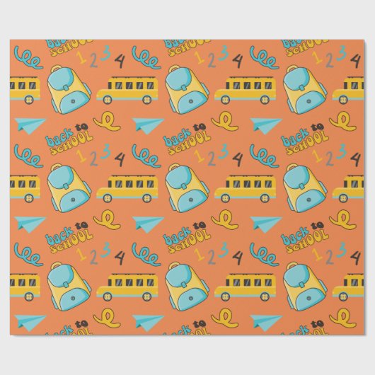 Naadloos inpakpapier met rugzak, schoolbus (Vlak)
