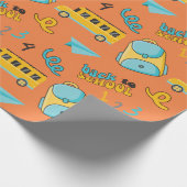 Naadloos inpakpapier met rugzak, schoolbus (Hoek)