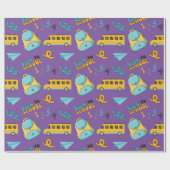 Naadloos inpakpapier: schoolbus, rugzak cadeaupapier (Vlak)