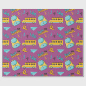 Naadloos inpakpapier: tas en schoolbus kunst cadeaupapier (Vlak)