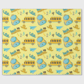 Naadloos inpakpapier: tas, nummers, schoolbus cadeaupapier (Vlak)