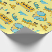 Naadloos inpakpapier: tas, nummers, schoolbus cadeaupapier (Hoek)