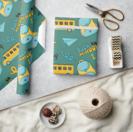 Naadloos inpakpapier: vliegtuig, rugzak, bus cadeaupapier