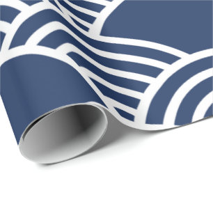 Naadloos Japans golfpatroon in marineblauw  Cadeaupapier
