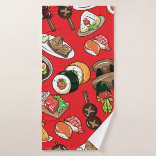 naadloos Japans voedselpatroon Badhanddoek