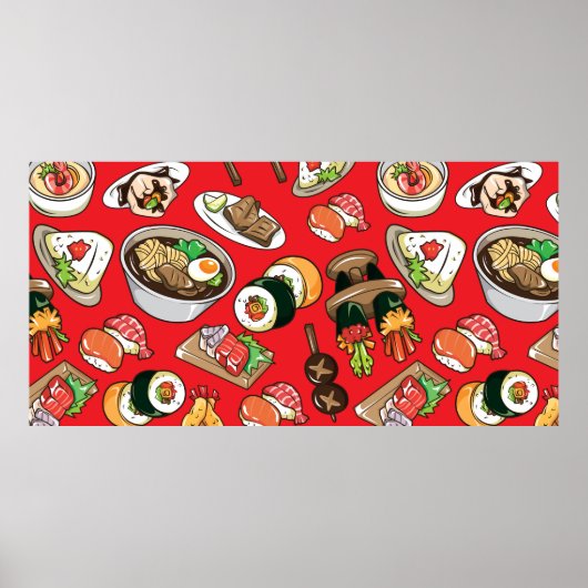naadloos Japans voedselpatroon Poster (Voorkant)