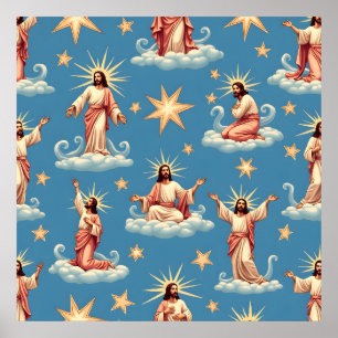 Naadloos Jezus Patroon Religie Geschenk Christendo Poster