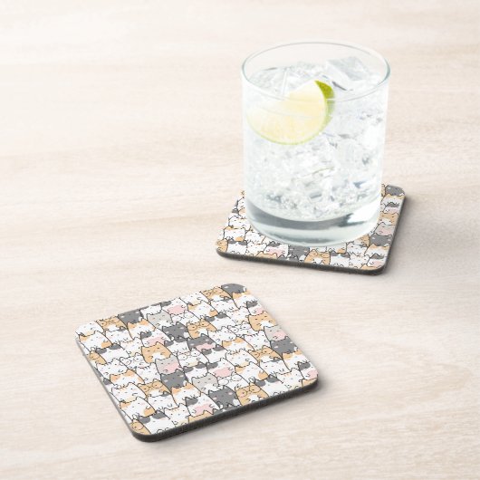 Naadloos Kawaii Cute Cats Patroon Bier Onderzetter (Rechterzijde)