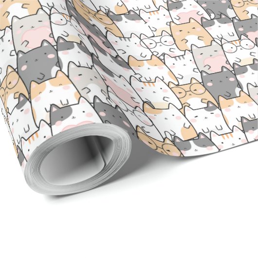 Naadloos Kawaii Cute Cats Patroon Cadeaupapier (Rol Hoek)