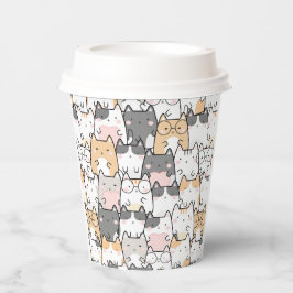 Naadloos Kawaii Cute Cats Patroon Papieren Bekers