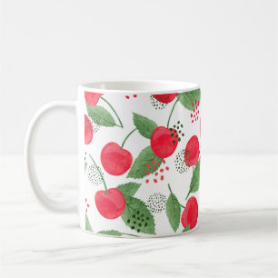 Naadloos kersenpatroon. waterverf koffiemok